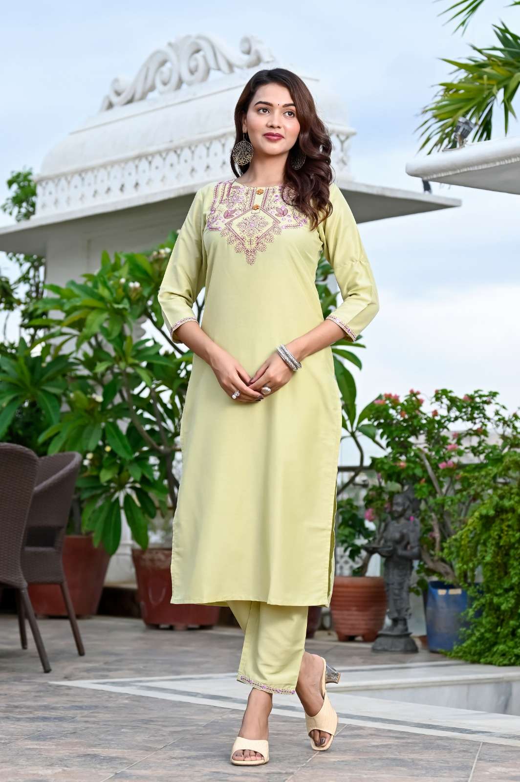 KAYA VOL-2 BY AQSAWHOLESALE RAYON MIRROR EMBROIDERY WORK KURTI AND PANT