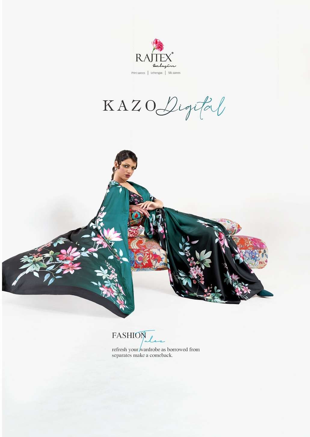 KAZO DIGITAL BY RAJTEX 187001 TO 187012 SERIES SATIN PRINT DESIGNER SAREES