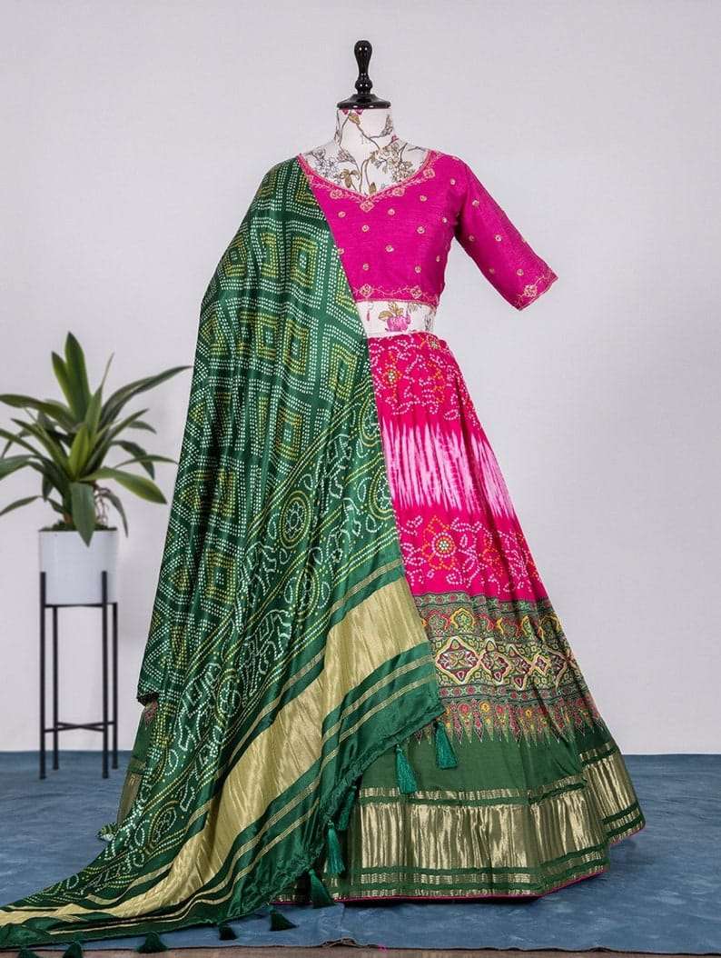 KB-7022 BY AQSAWHOLESALE SOFT BUTTER CREPE FANCY WORK NAVRATRI LEHENGA