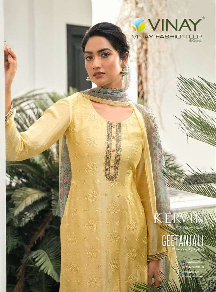 KERVIN GEETANJALI BY VINAY FASHION 60271 TO 60276 SERIES MUSLIN WORK DRESSES