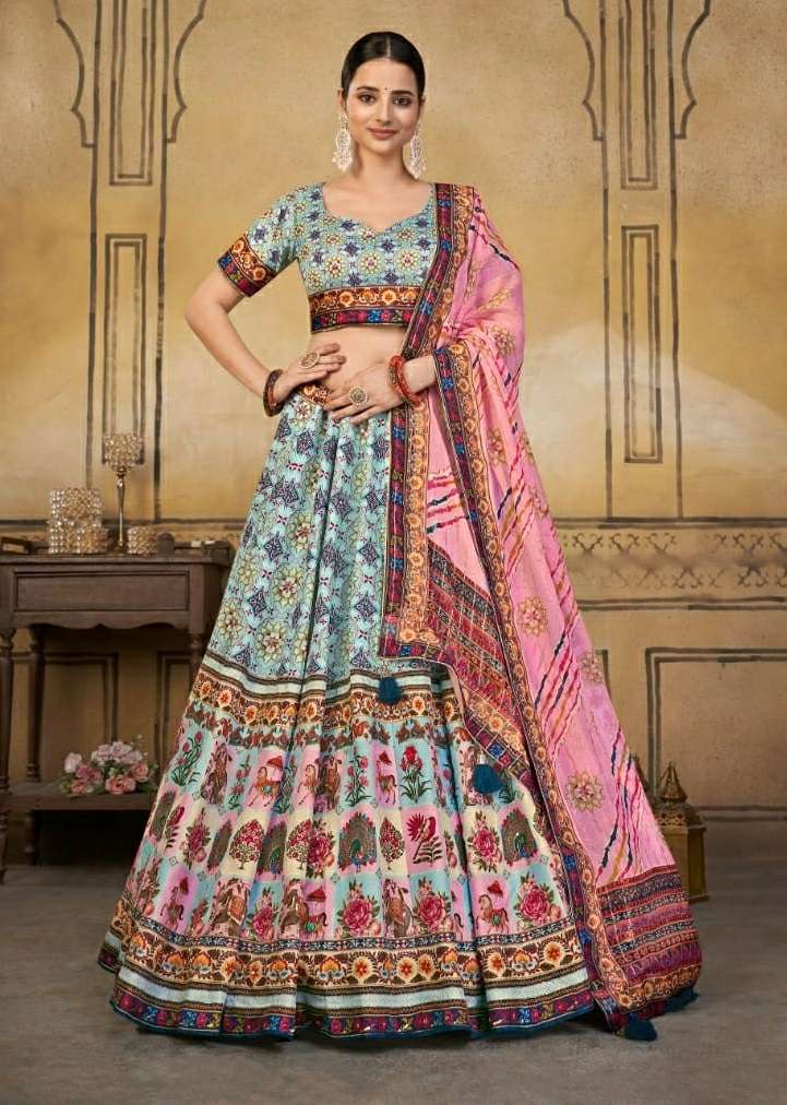 KESHAV SHISHA VOL-1 BY AQSAWHOLESALE VISCOSE PRINT WORK LEHENGAS