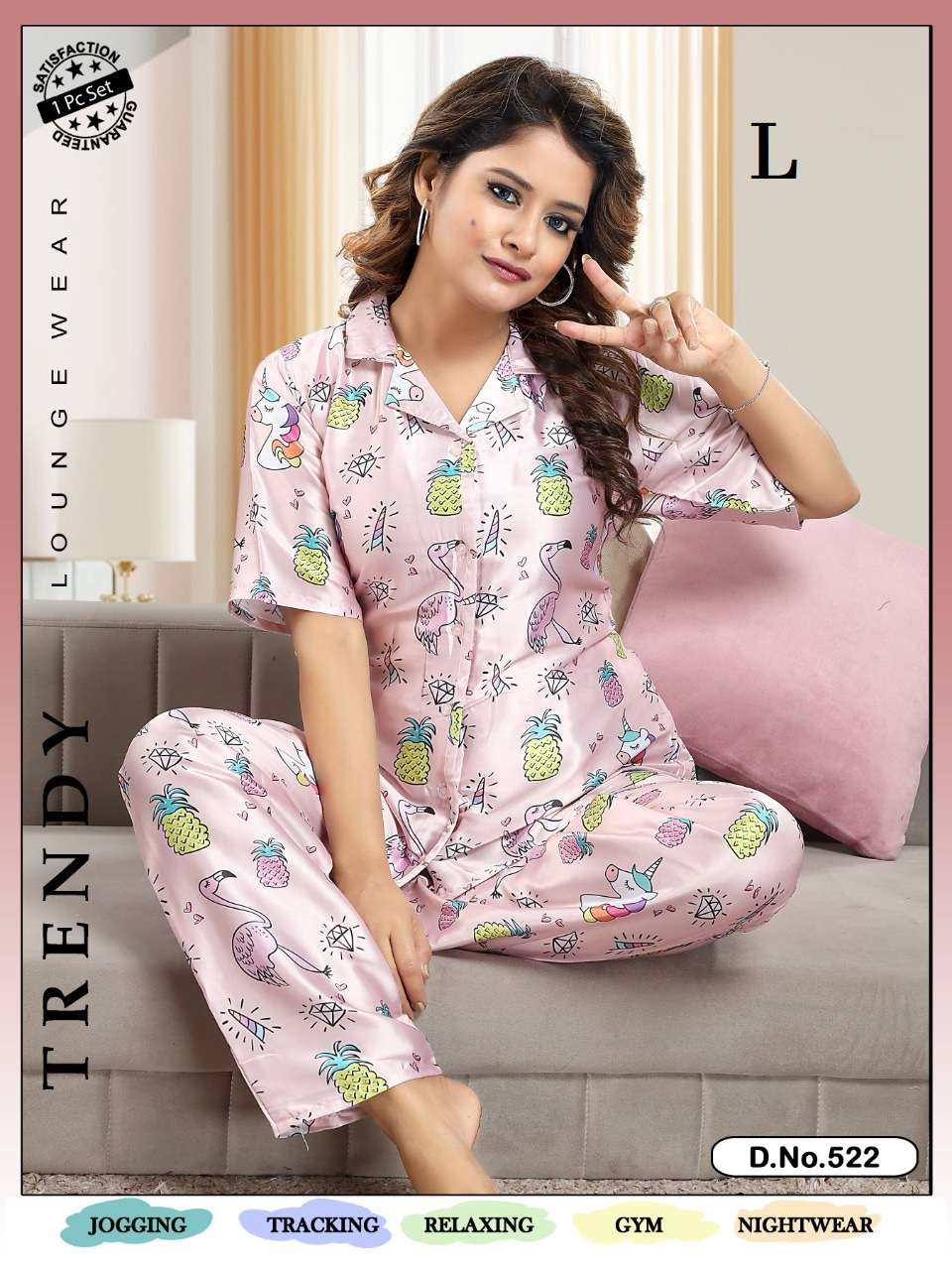 KIARA NIGHT SUIT BY AQSAWHOLESALE HEAVY SATIN PRINT NIGHT SUITS