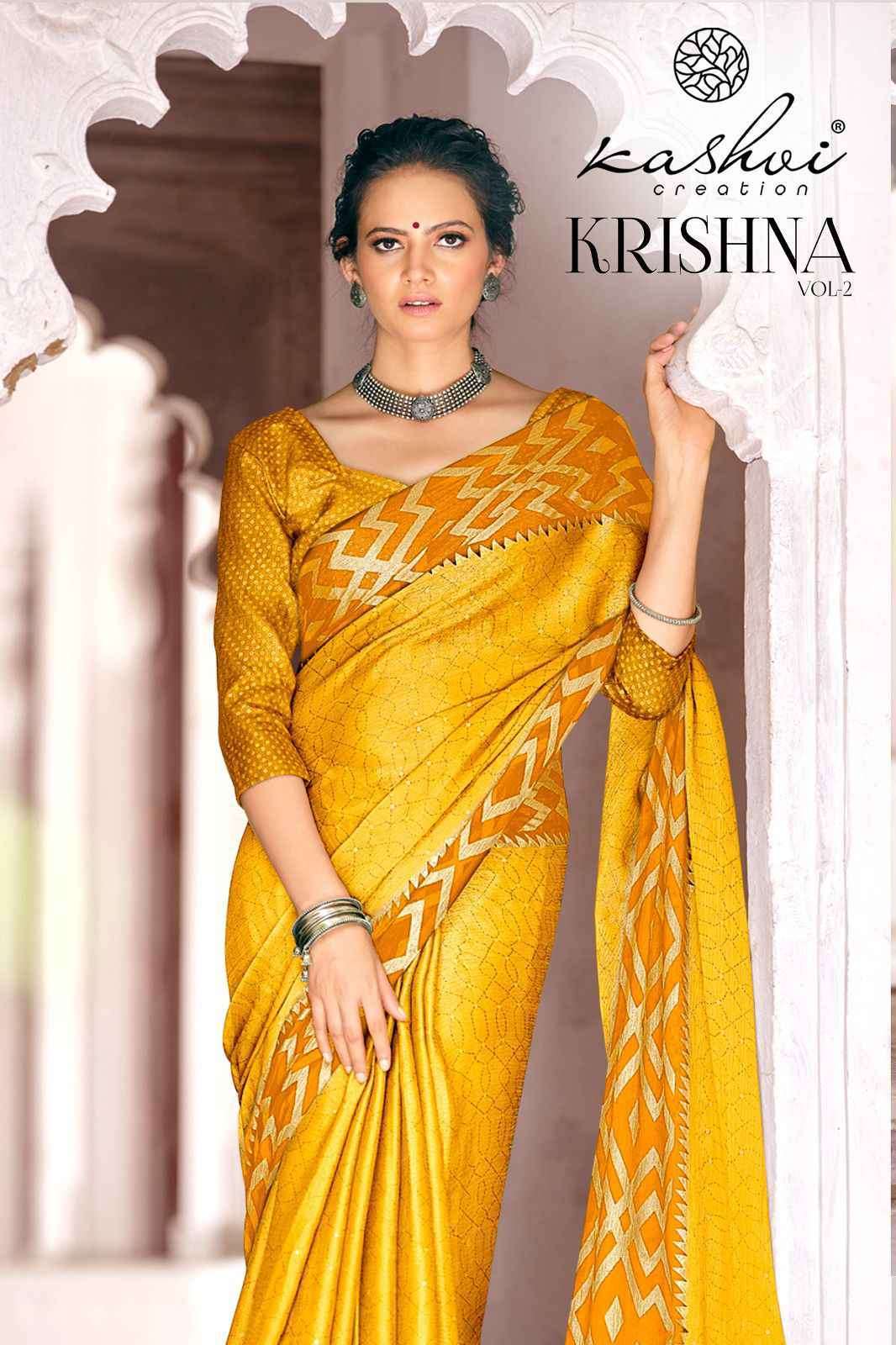 KRISHNA VOL-2 BY KASHVI CREATION 1001 TO 1008 SERIES CHIFFON BRASSO WORK SAREES