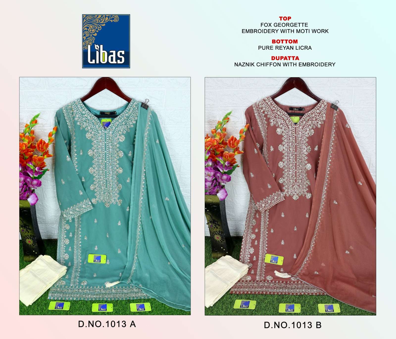 LIBAS 1013 NX BY AQSAWHOLESALE FAUX GEORGETTE EMBROIDERY READYMADE PAKISTANI DRESSES