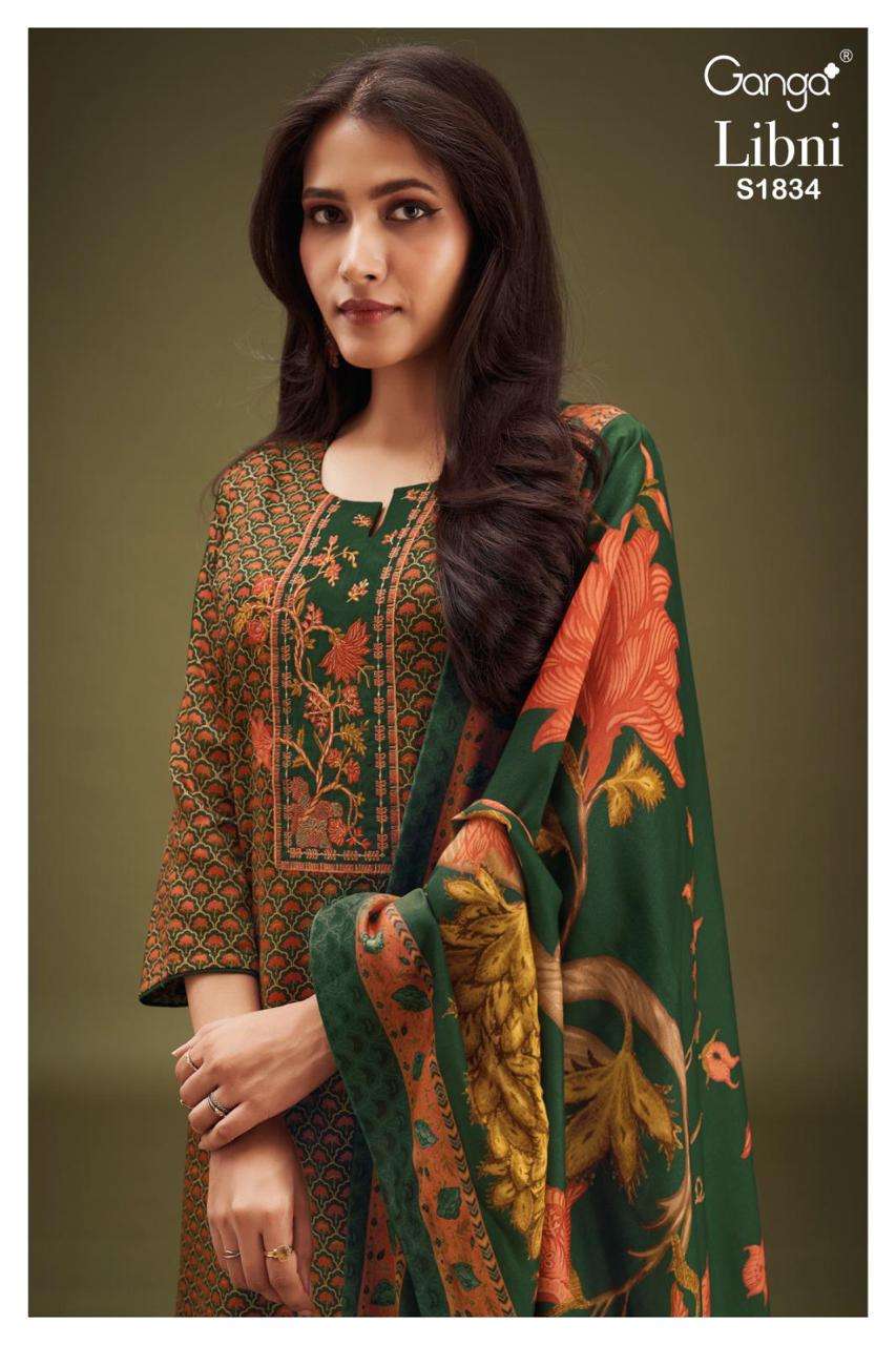 LIBNI BY GANGA FASHIONS 1834-A TO 1834-D SERIES COTTON SILK EMBROIDERY DRESSES