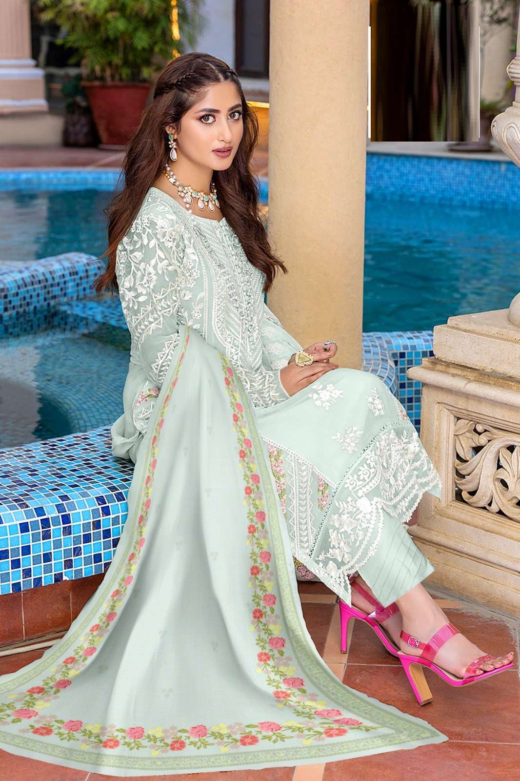 LPC VOL-133 BY AQSAWHOLESALE PURE GEORGETTE EMBROIDERY STITCHED PAKISTANI SUIT