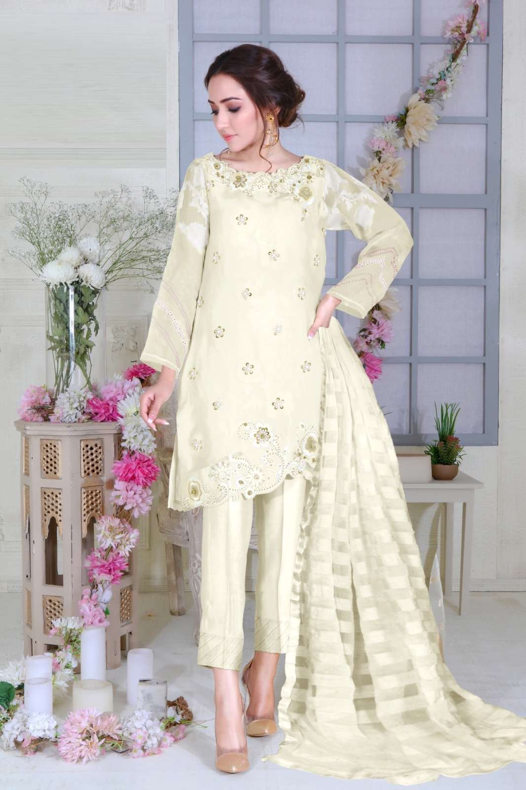 LPC VOL-137 BY AQSAWHOLESALE ORGANZA HEAVY EMBROIDERY WORK STITCHED PAKISTANI SUITS