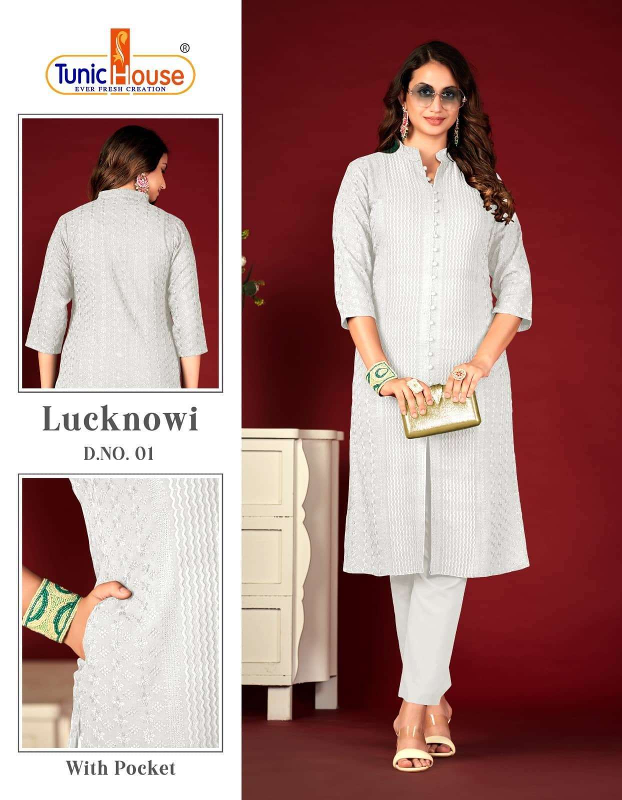 LUCKNOWI BY TUNIC HOUSE 01 TO 34 SERIES VISCOSE RAYON WORK KURTIS