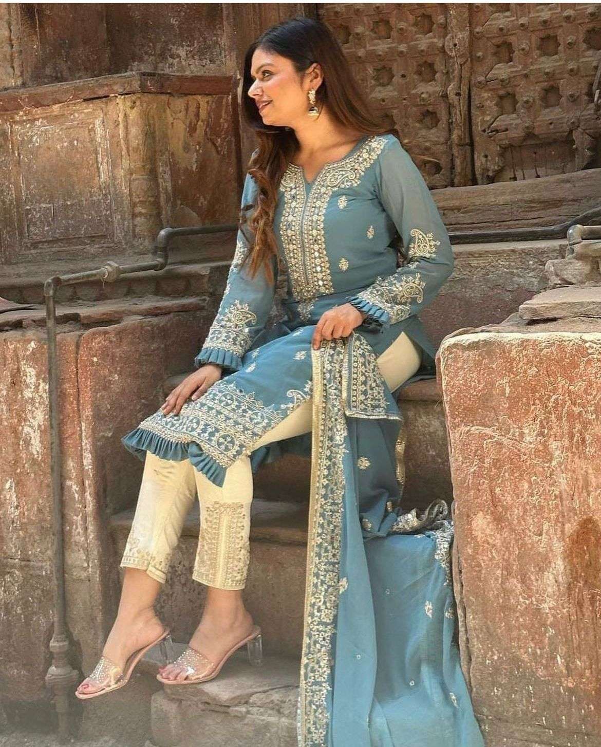 M-108 J HIT DESIGN BY MUSHQ HEAVY FAUX GEORGETTE MIRROR WORK PAKISTANI DRESS