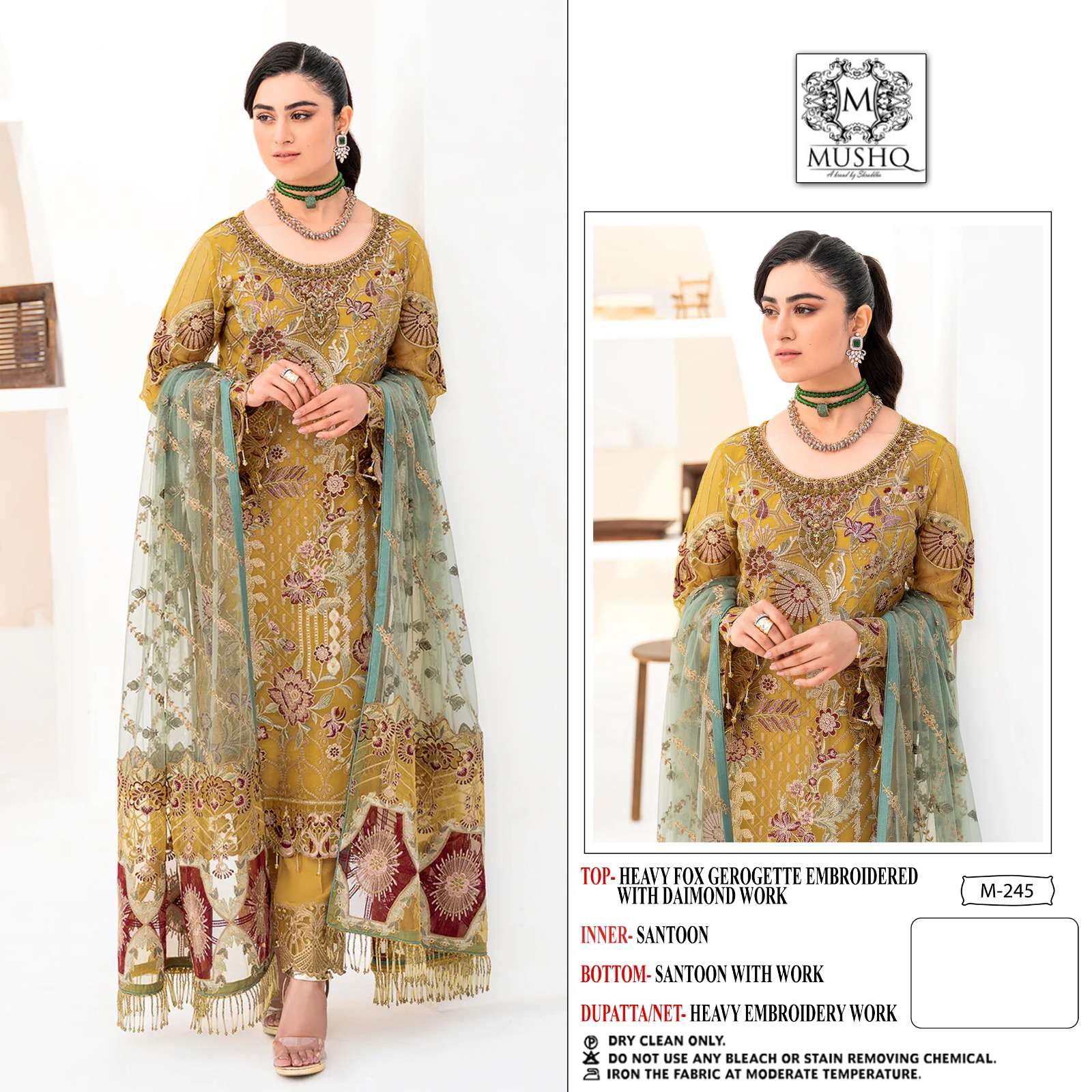 M-245 TO M-248 SERIES BY MUSHQ FAUX GEORGETTE EMBROIDERY WORK PAKISTANI DRESSES