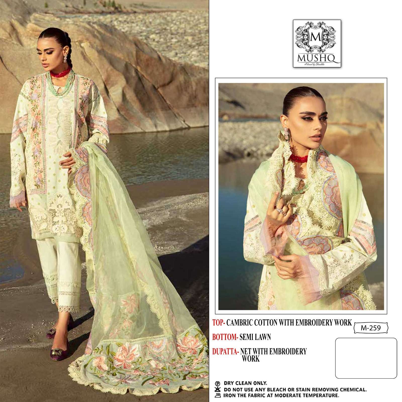 M-259 TO M-262 SERIES BY MUSHQ PURE COTTON EMBROIDERY PAKISTANI DRESSES