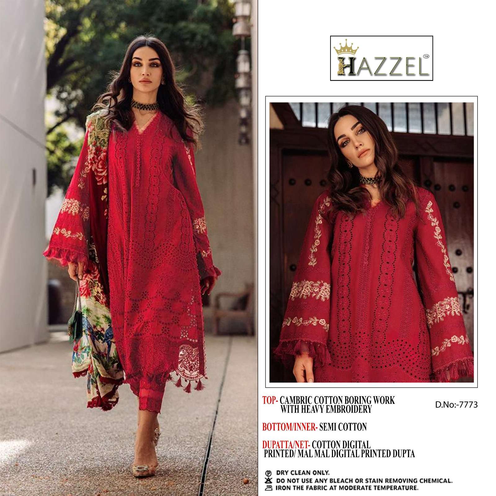 M-7773 HIT DESIGN BY HAZZEL COTTON EMBROIDERY WORK PAKISTANI DRESS