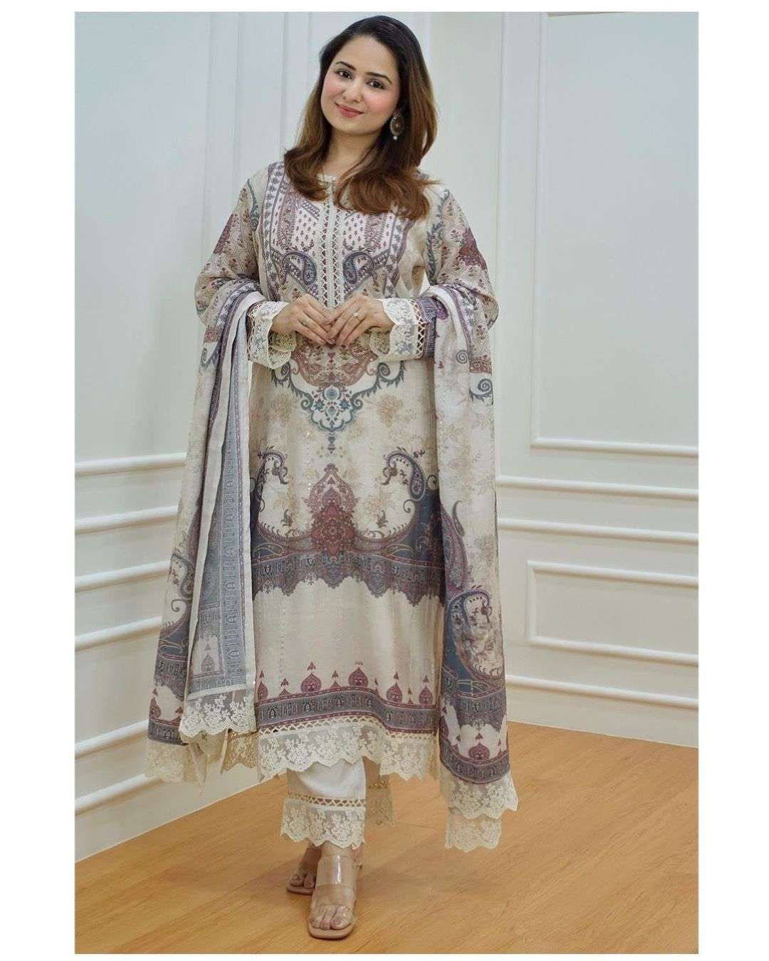 M PRINTS 2001 HIT DESIGN BY AQSAWHOLESALE MUSLIN EMBROIDERY PAKISTANI STITCHED DRESS