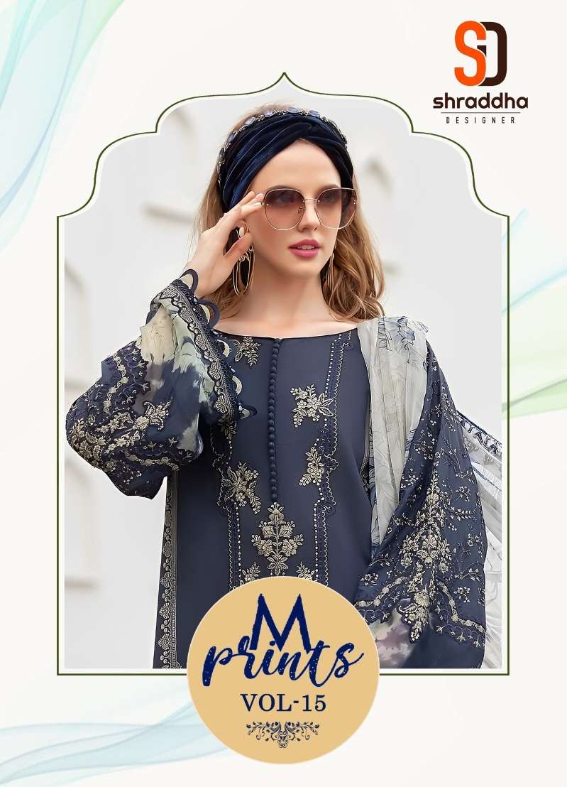 M PRINTS VOL-16 BY SHRADDHA DESIGNER 15001 TO 15004 SERIES LAWN COTTON WORK PAKISTANI DRESSES