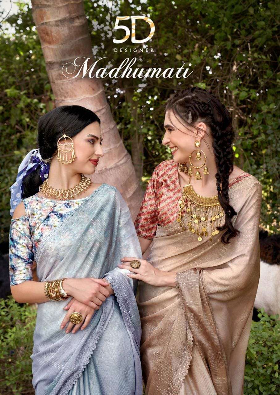 MADHUMATI BY 5D DESIGNER 4384 TO 4390 SERIES BRASSO SEQUENCE WORK FESTIVE SAREES