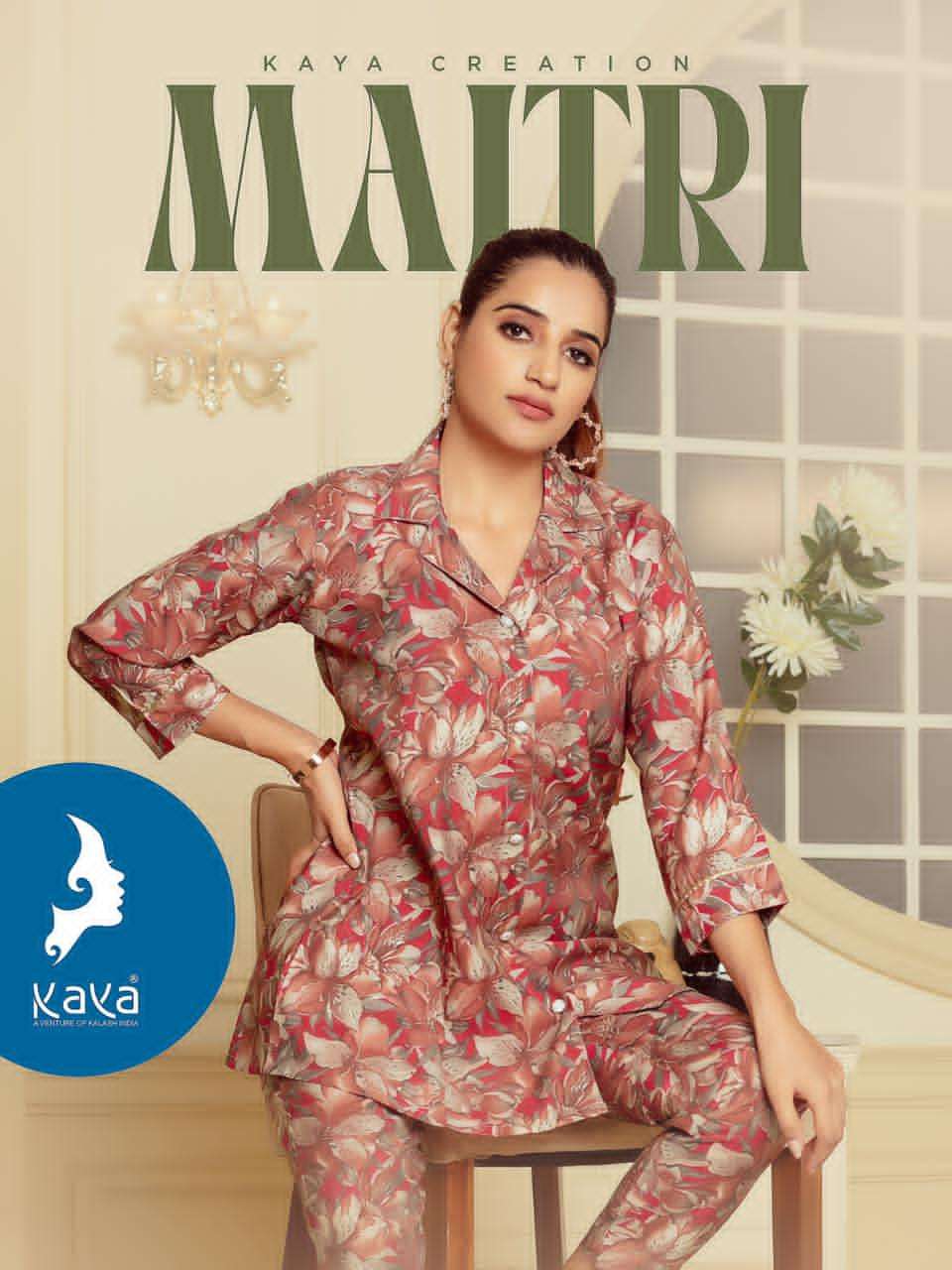 MAITRI BY KAYA 01 TO 06 SERIES CHANDERI MODAL PRINT WORK CO-ORD SETS