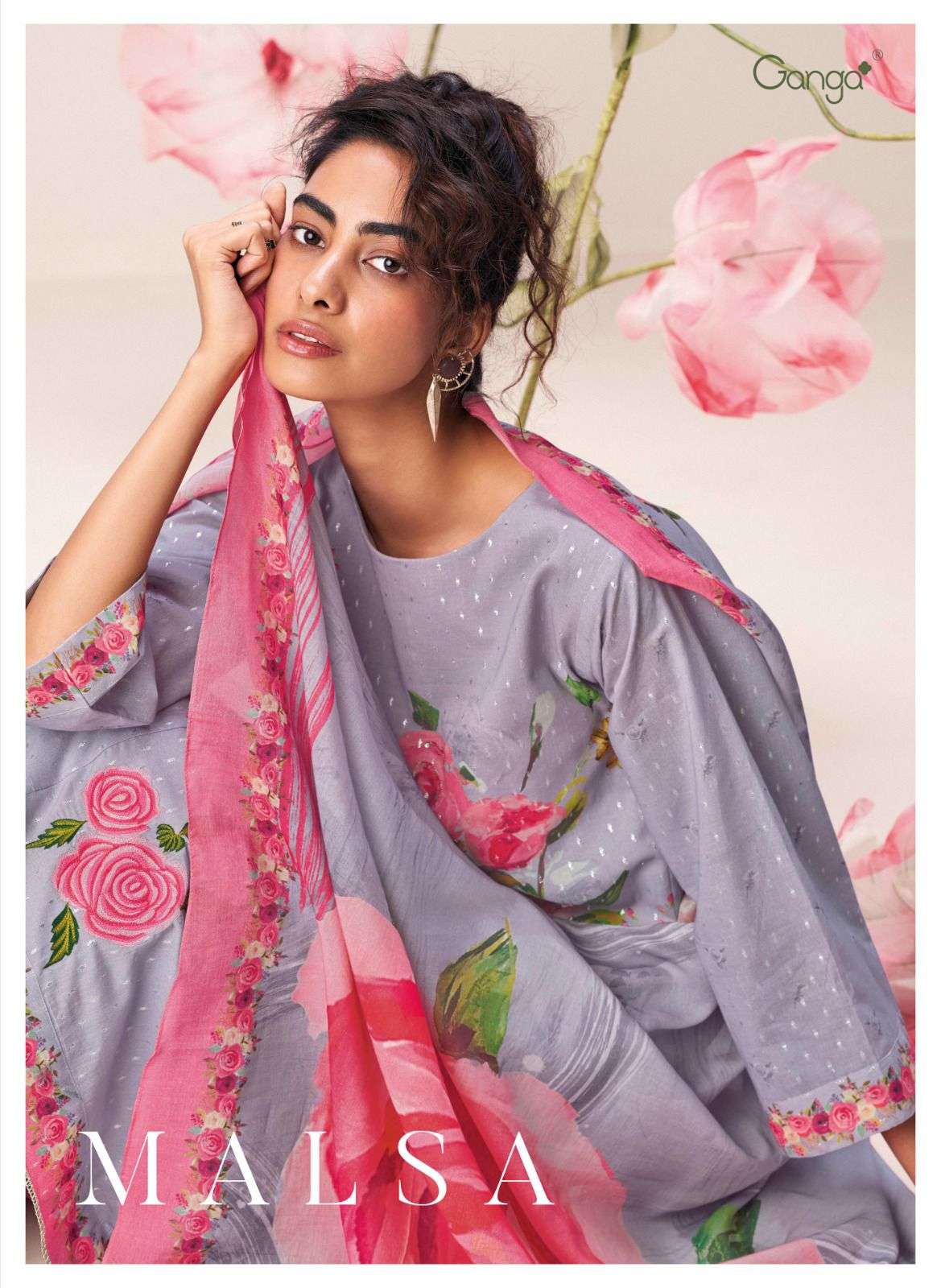 MALSA BY GANGA FASHIONS 1456 TO 1461 SERIES COTTON JARI PRINT WORK DRESSES