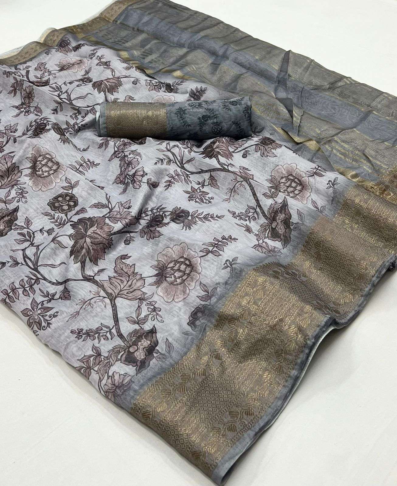 MANYA BY AQSAWHOLESALE SOFT LINEN SILK PRINT JACQUARD WORK SAREES