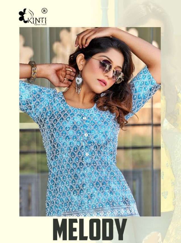 MELODY BY KINTI 1001 TO 1008 SERIES RAYON PRINT LUCKNOWI WORK TOPS