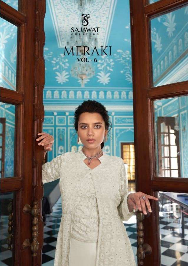 MERAKI VOL-6 BY SAJAWAT 991 TO 995 SERIES FAUX GEORGETTE EMBROIDERY STITCHED DRESSES