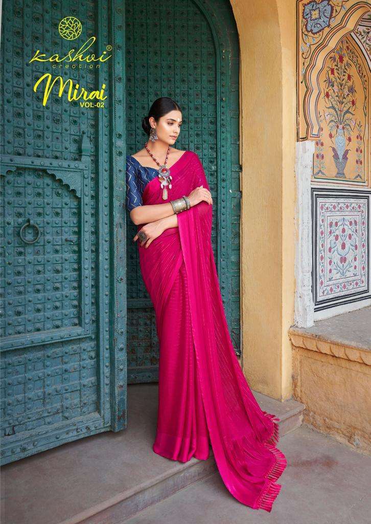 MIRAI VOL-2 BY KASHVI CREATION 4011 TO 4018 SERIES SOFT SATIN PRINT WORK SAREES