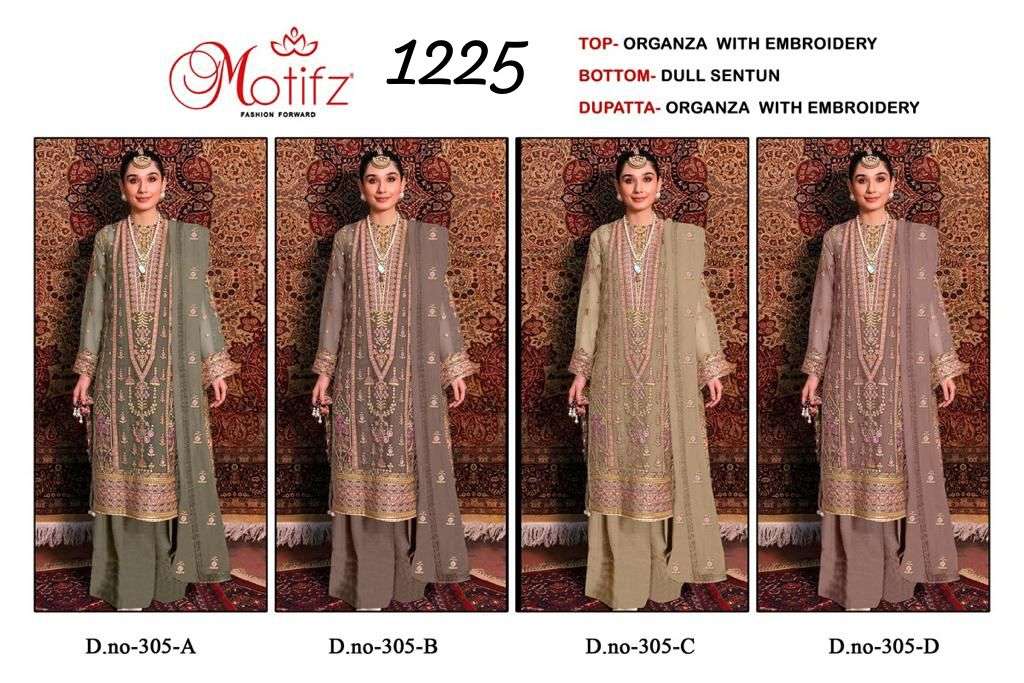 MOTIFZ 305 COLOURS BY MOTIFZ FASHION 305-A TO 305-D SERIES ORGANZA WORK DRESSES