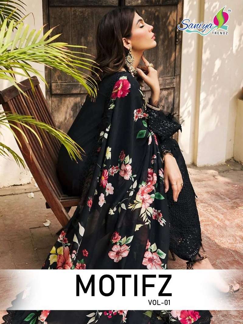 MOTIFZ VOL-1 BY SANIYA TRENDZ 1001 TO 1004 SERIES COTTON EMBROIDERY PAKISTANI DRESSES