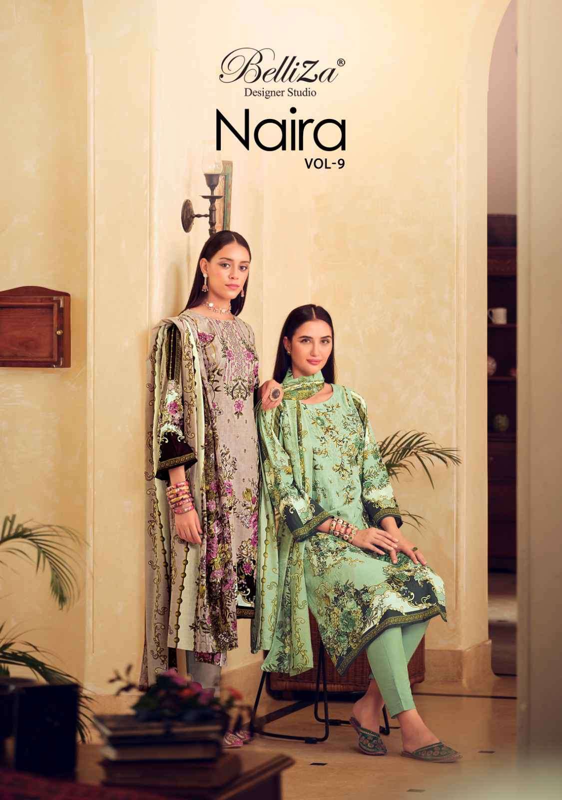 NAIRA VOL-9 BY BELLIZA 797-001 TO 797-008 SERIES PURE COTTON EMBROIDERY PAKISTANI DRESSES