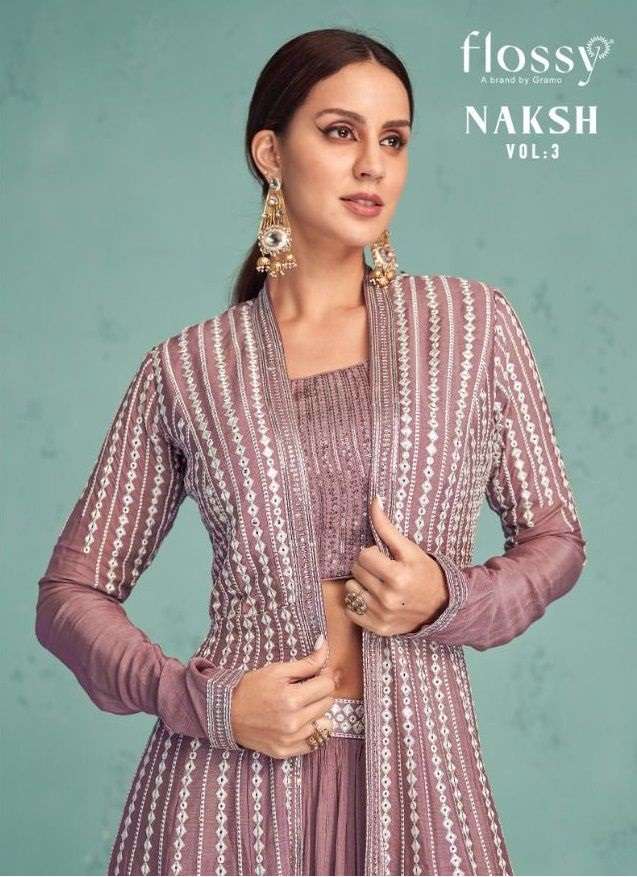 NAKSH VOL-3 BY FLOSSY 771 TO 774 SERIES REAL GEORGETTE WORK STTICHED DRESSES