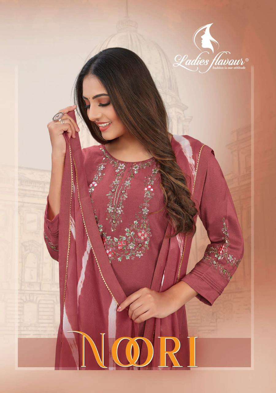 NOORI BY LADIES FLAVOUR 1001 TO 1006 SERIES CHINON HEAVY EMBROIDERY READYMADE DRESSES