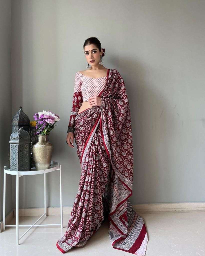 NT-296 BY AQSAWHOLESALE PURE MAL MAL COTTON SILK PRINT SAREE