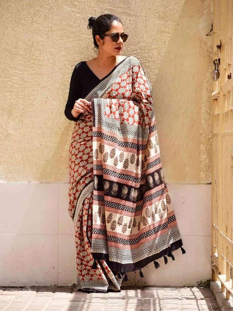 NT-306 BY AQSAWHOLESALE PURE MULMUL COTTON SILK PRINT CASUAL SAREE