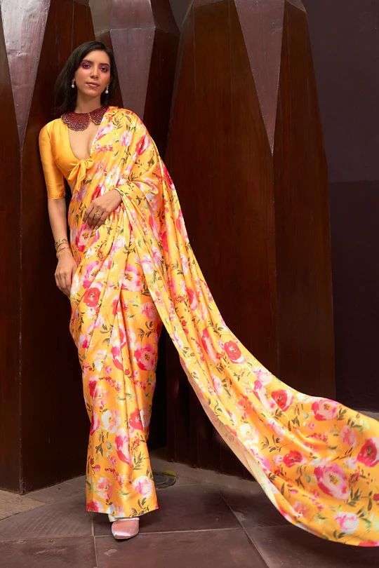 NT-370 COLOURS BY AQSAWHOLESALE HEAVY SARTIN SILK PRINT SAREES