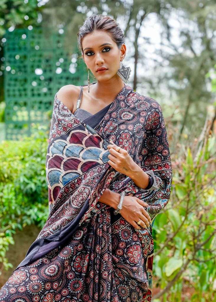 NT-455 BY AQSAWHOLESALE MODAL SILK PRINT WORK CASUAL WEAR SAREE