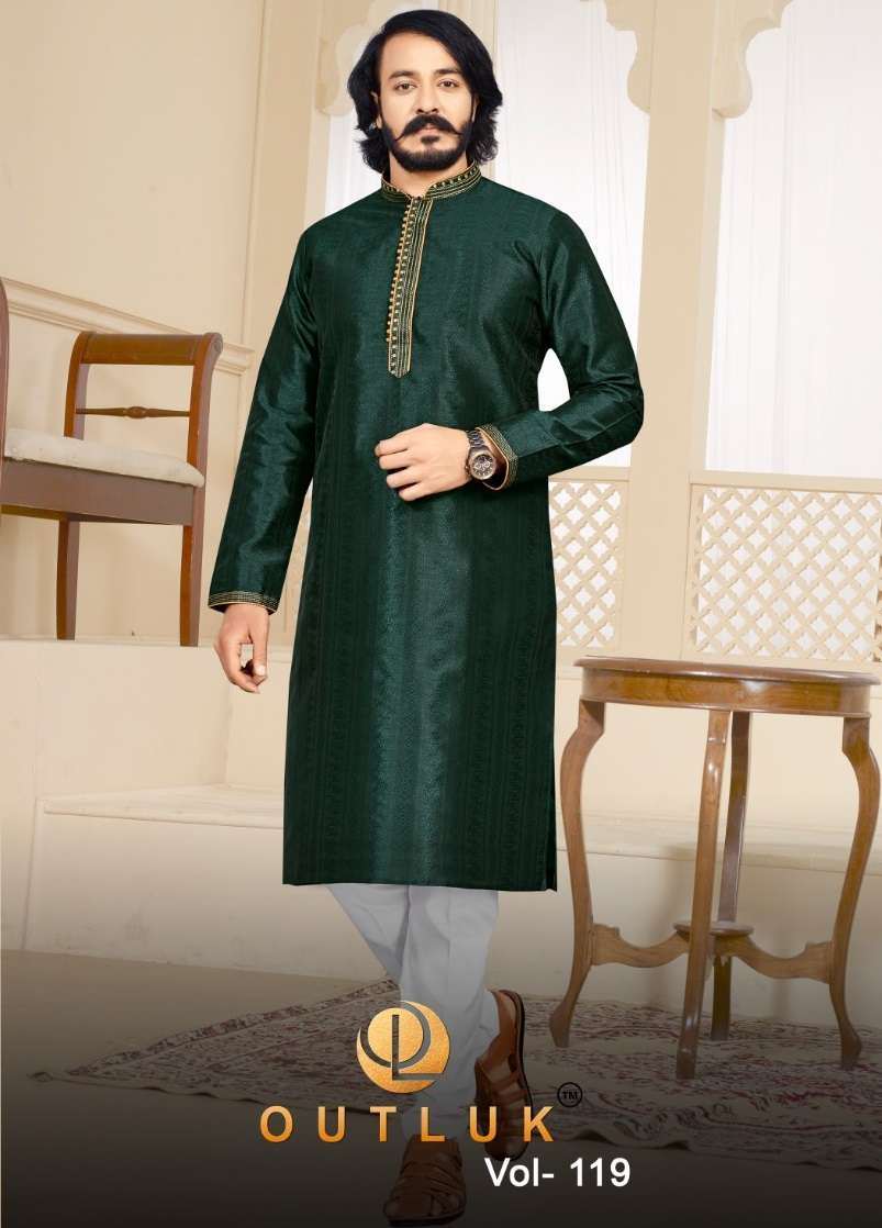 OUTLUK VOL-119 BY  OUTLUK 119001 TO 119009 SERIES JACQUARD WORK MENS KURTA PAJAMA