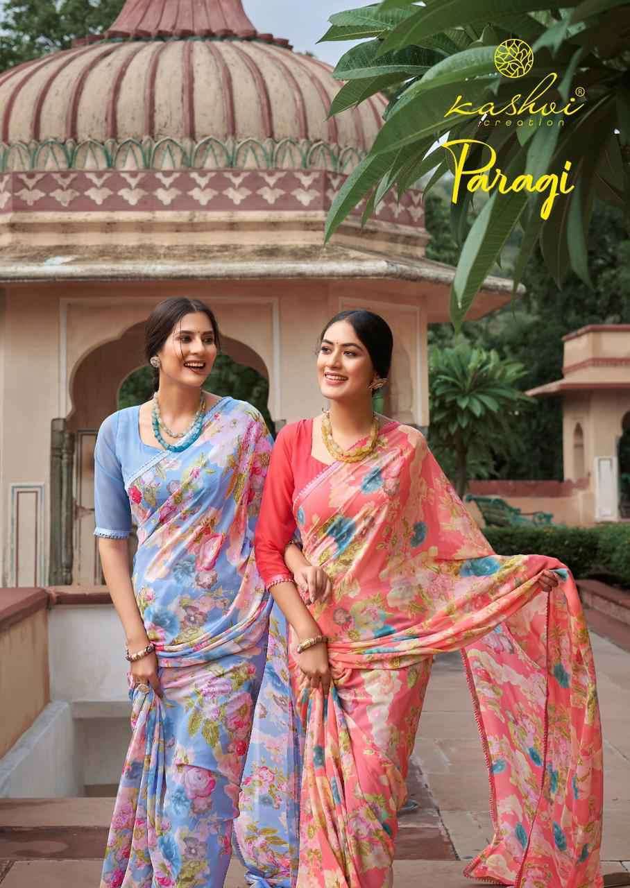 PARAGI BY KASHVI CREATION 4076 TO 4084 SERIES WEIGHTLESS SATIN PRINT SAREES