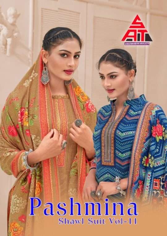 PASHMINA VOL-11 BY AQSAWHOLESALE 1001 TO 1010 SERIES PURE PASHMINA PRINT WORK DRESSES