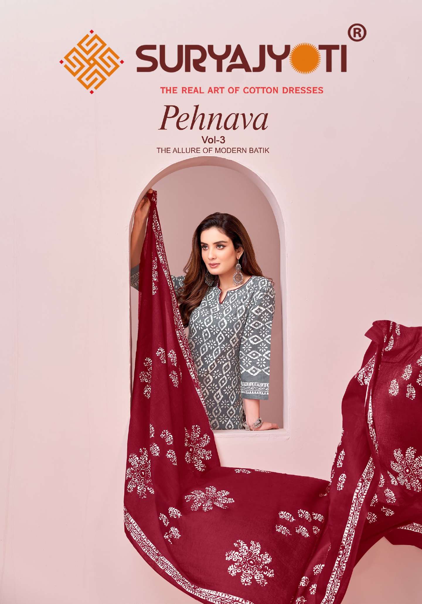 PEHNAVA VOL-3 BY SURYAJYOTI 3001 TO 3010 SERIES CAMBRIC COTTON PRINT DRESSES