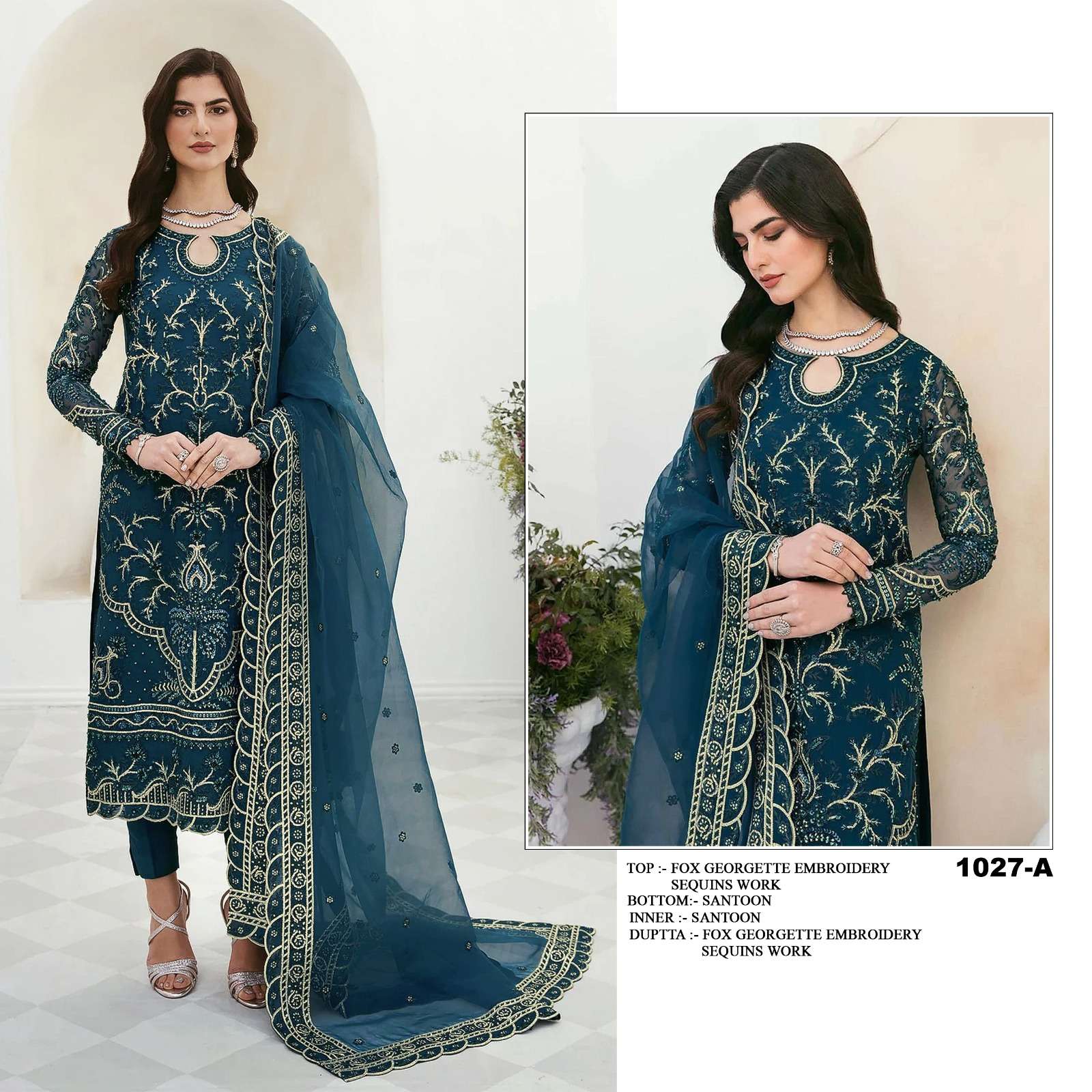 PK-1027 COLOURS BY AQSAWHOLESALE 1027-A TO 1027-E SERIES FAUX GEORGETTE WORK PAKISTANI DRESSES