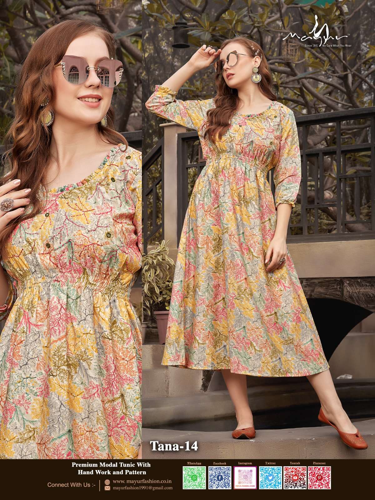 PREMIUM TANA BY MAYUR 10 TO 14 SERIES FANCY PRINT WORK LONG KURTIS