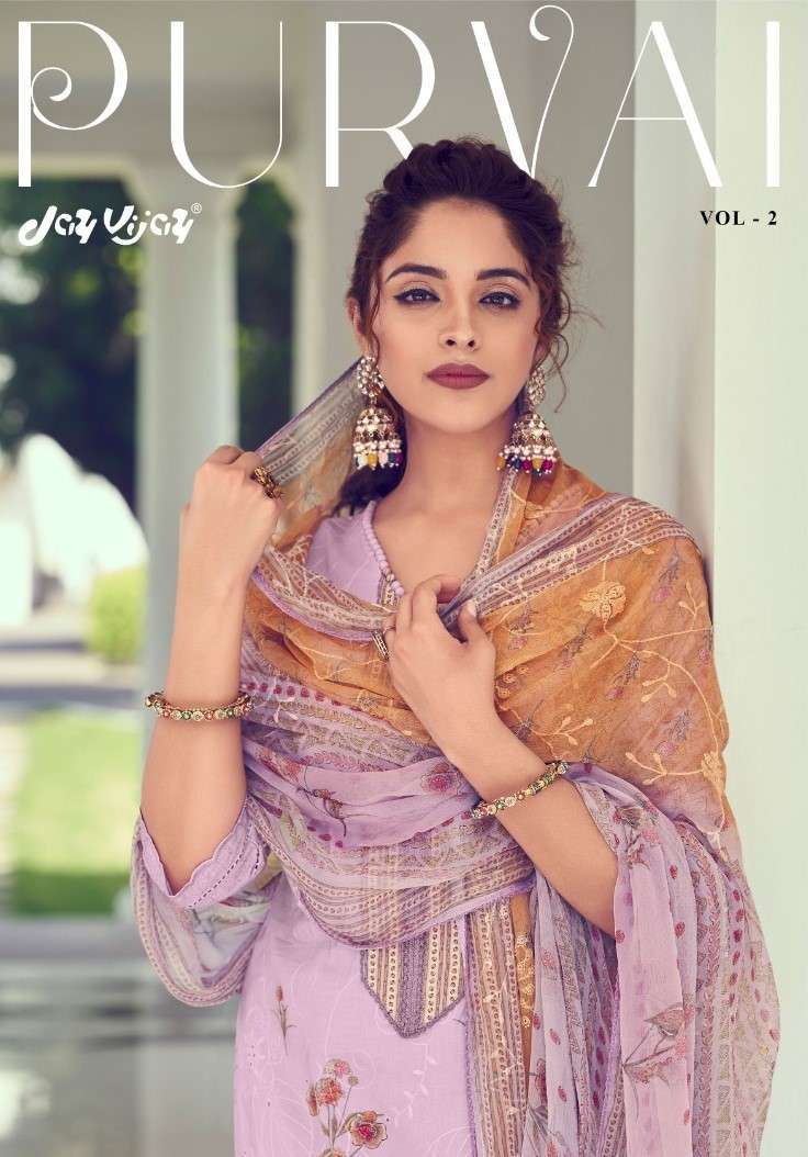 PURVAI VOL-2 BY JAY VIJAY 8221 TO 8228 SERIES PURE COTTON EMBROIDERY WORK DRESSES