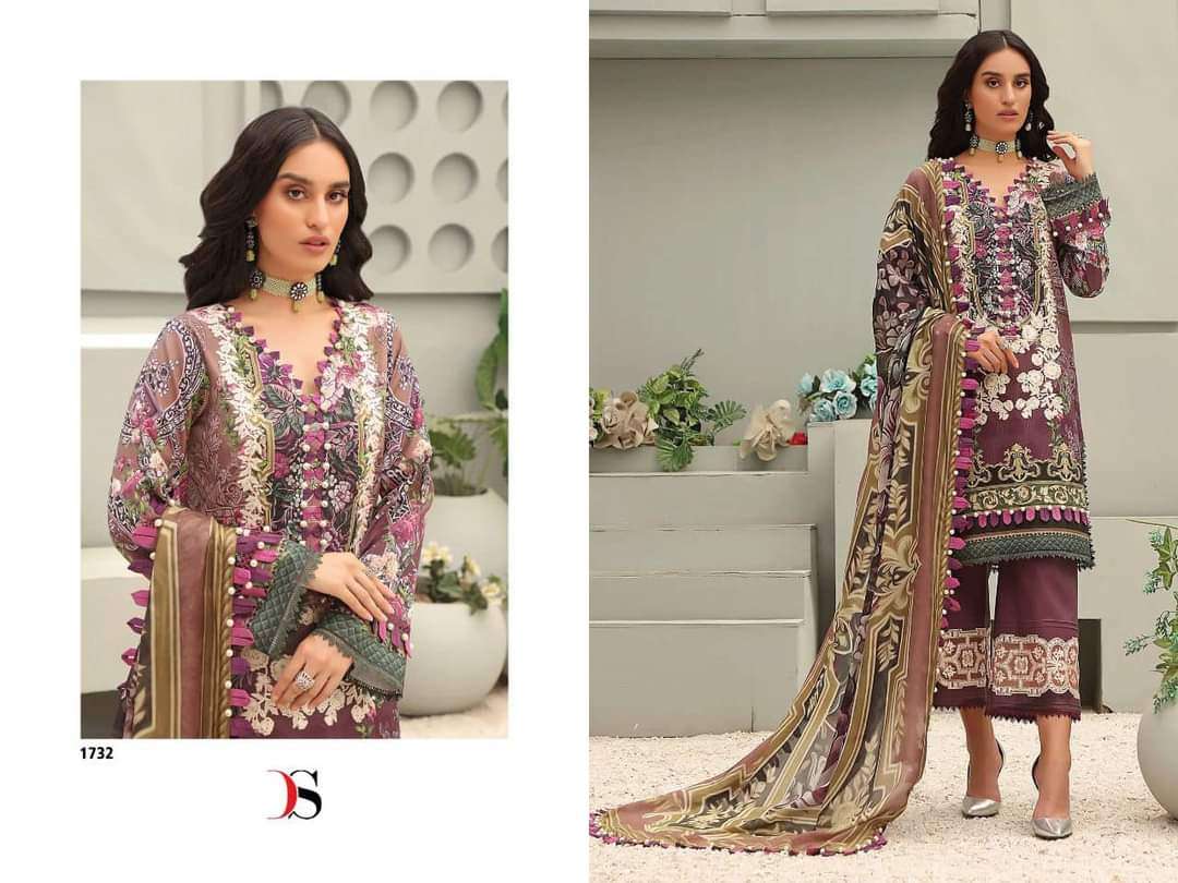 QUEENS COURT 1732 BY DEEPSY SUITS PURE COTTON EMBROIDERY PAKISTANI DRESS