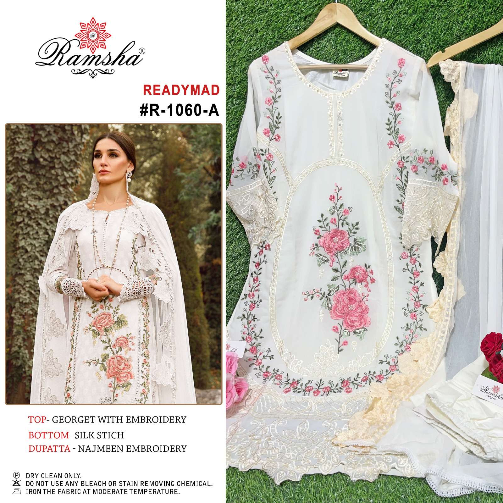 R-1060 NX BY RAMSHA 1060-A TO 1060-E SERIES GEORGETTE EMBROIDERY READYMADE DRESSES