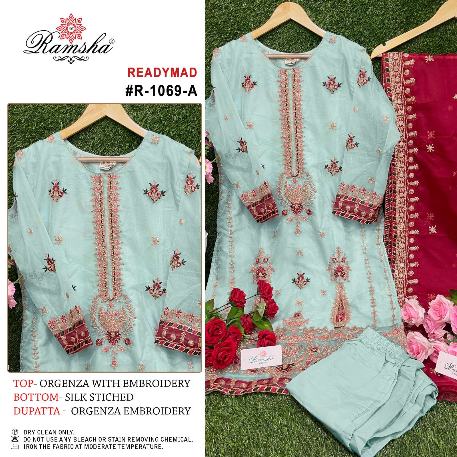 R-1069 NX BY RAMSHA 1069-A TO 1069-D SERIES ORGANZA EMBROIDERY READYMADE DRESSES