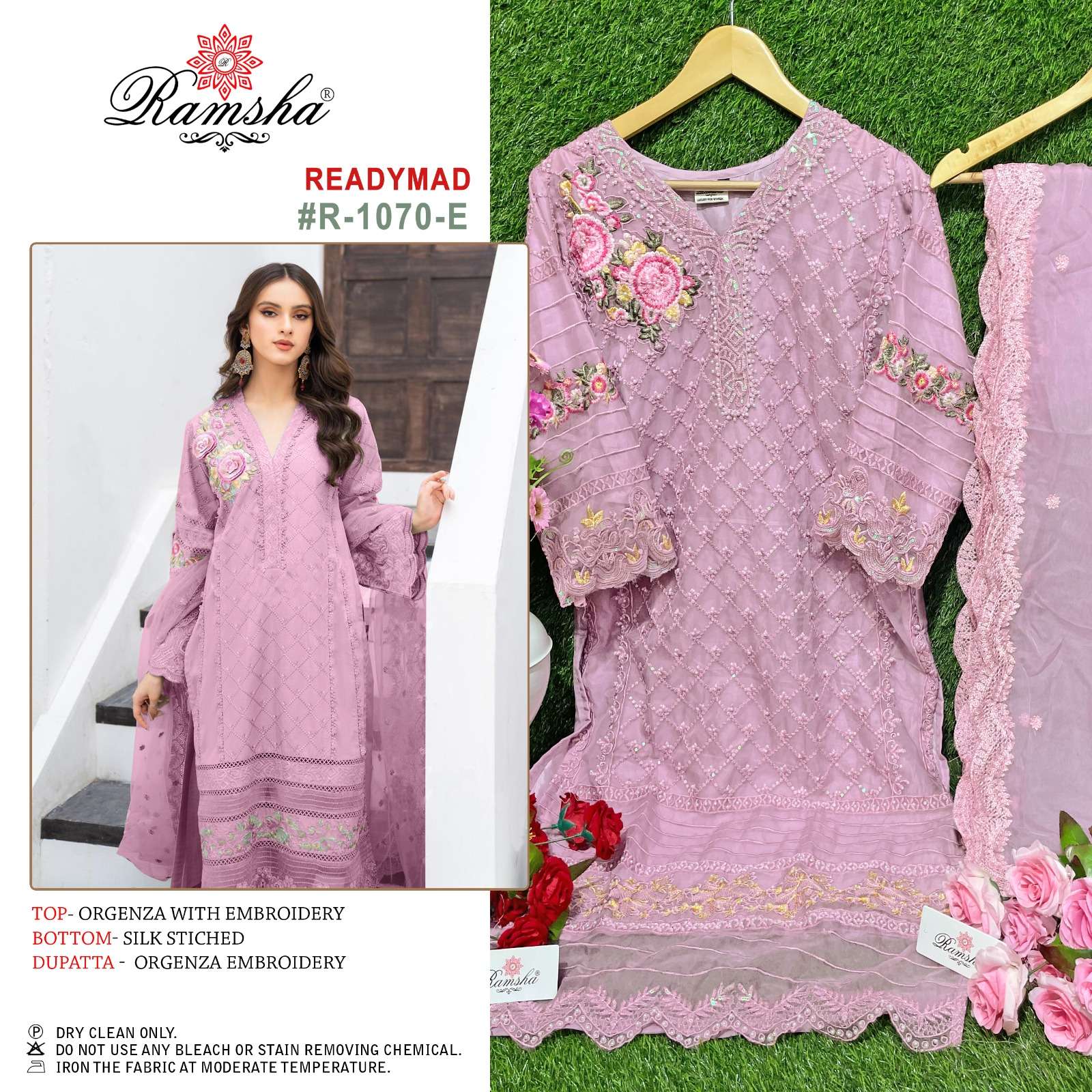 R-1070 COLOURS BY RAMSHA 1070-E TO 1070-H SERIES ORGANZA WORK READYMADE DRESSES