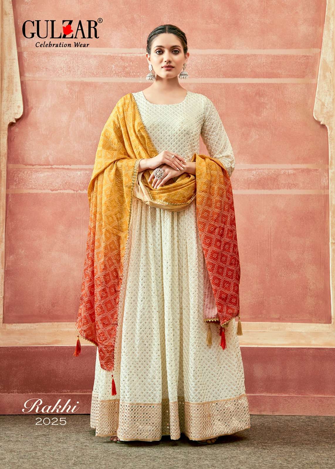 RAKHI BY GULZAR 2025 AND 2026 SERIES CHIFFON SILK HEAVY WORK ANARKALI DRESSES