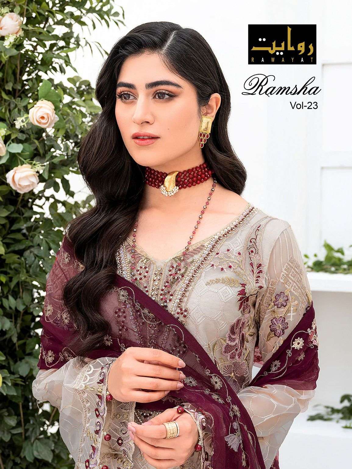 RAMSHA VOL-23 BY RAWAYAT 4040 TO 4043 SERIES FAUX GEORGETTE EMBROIDERY PAKISTANI DRESSES