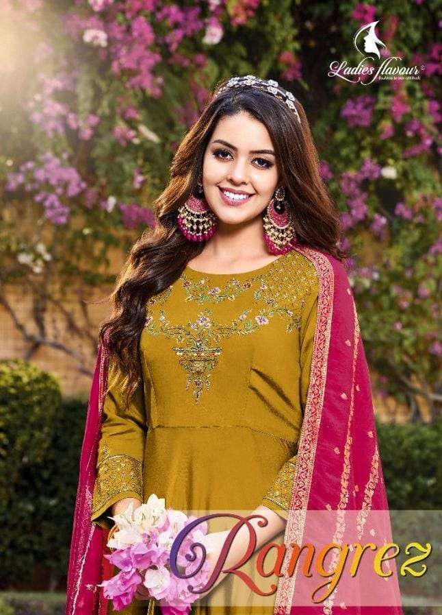 RANGREZ BY LADIES FLAVOUR 01 TO 06 SERIES PURE SILK KHATLI WORK GOWN AND DUPATTA