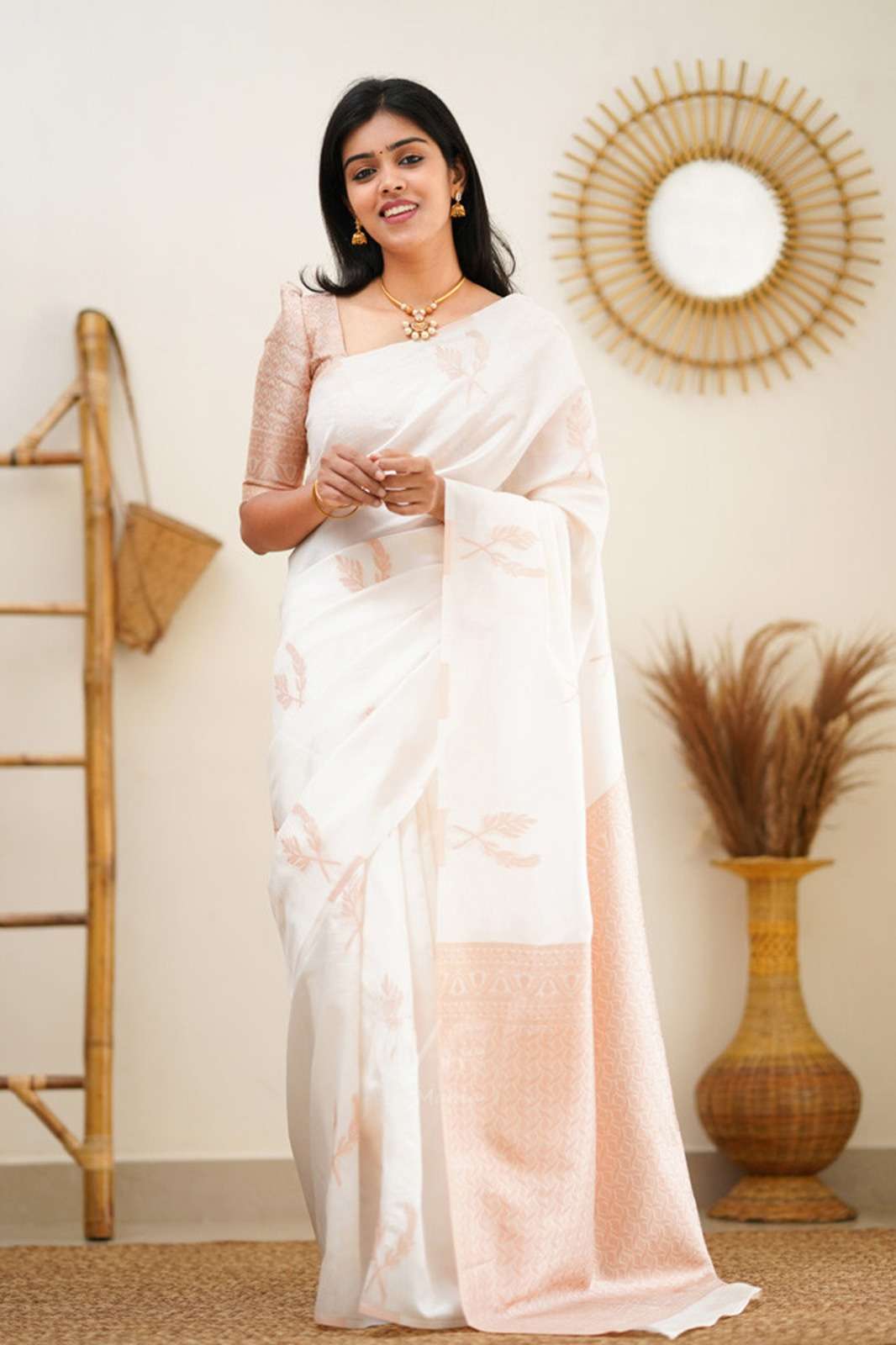 RANI WHITE BY AQSAWHOLESALE SOFT LITCHI SILK WORK SAREE