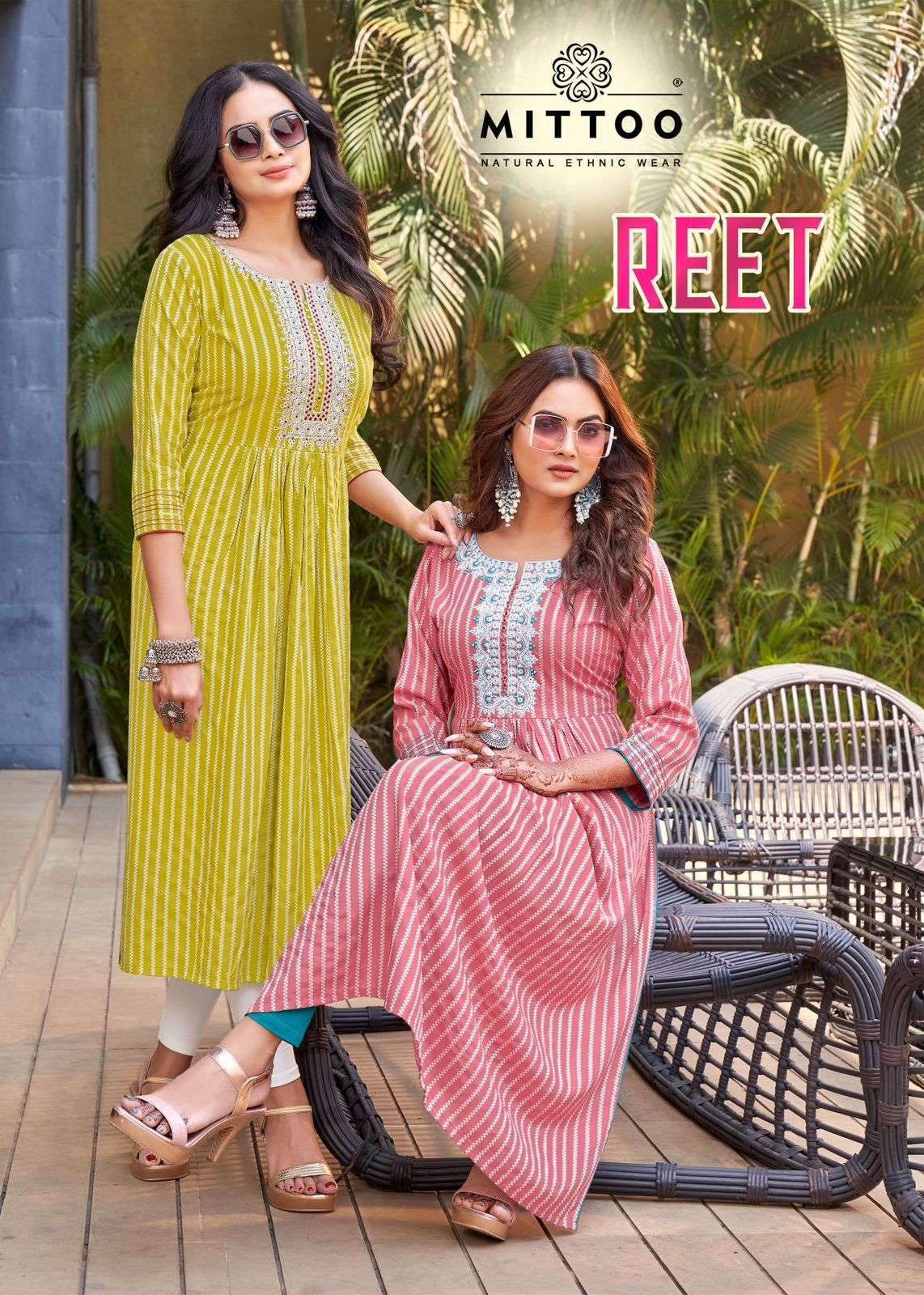 REET BY MITTOO 3001 TO 3004 SERIES RAYON EMBROIDERY WORK NAYRA KURTIS